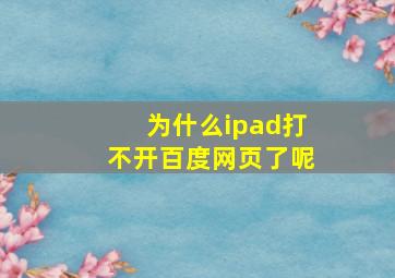 为什么ipad打不开百度网页了呢