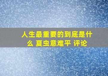 人生最重要的到底是什么 夏虫意难平 评论