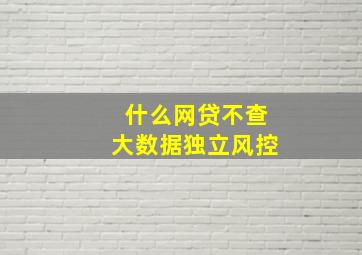 什么网贷不查大数据独立风控