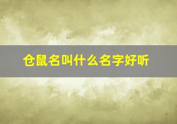 仓鼠名叫什么名字好听