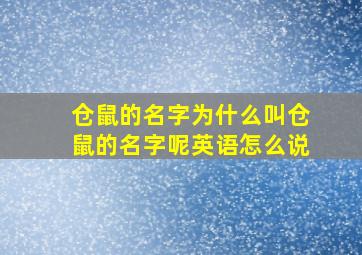 仓鼠的名字为什么叫仓鼠的名字呢英语怎么说