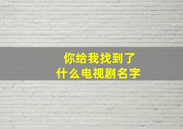 你给我找到了什么电视剧名字