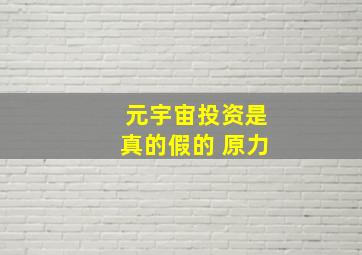 元宇宙投资是真的假的 原力