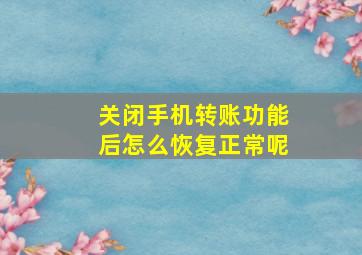 关闭手机转账功能后怎么恢复正常呢