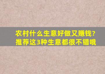 农村什么生意好做又赚钱?推荐这3种生意都很不错哦