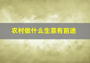 农村做什么生意有前途