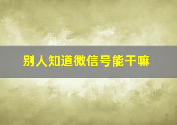 别人知道微信号能干嘛