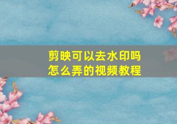 剪映可以去水印吗怎么弄的视频教程