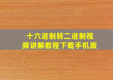 十六进制转二进制视频讲解教程下载手机版