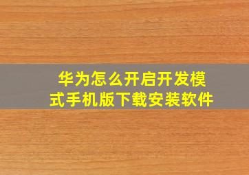 华为怎么开启开发模式手机版下载安装软件