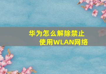 华为怎么解除禁止使用WLAN网络