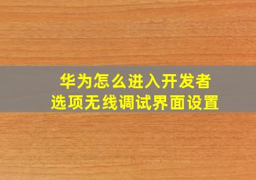 华为怎么进入开发者选项无线调试界面设置