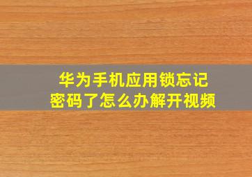 华为手机应用锁忘记密码了怎么办解开视频