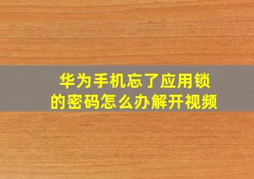 华为手机忘了应用锁的密码怎么办解开视频