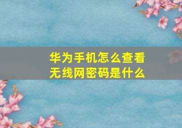 华为手机怎么查看无线网密码是什么