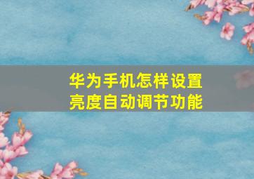 华为手机怎样设置亮度自动调节功能