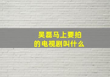 吴磊马上要拍的电视剧叫什么