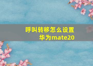 呼叫转移怎么设置华为mate20