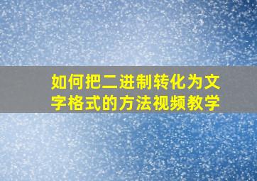 如何把二进制转化为文字格式的方法视频教学