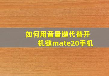 如何用音量键代替开机键mate20手机