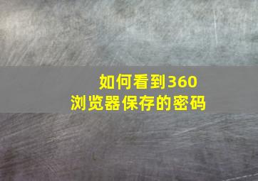 如何看到360浏览器保存的密码