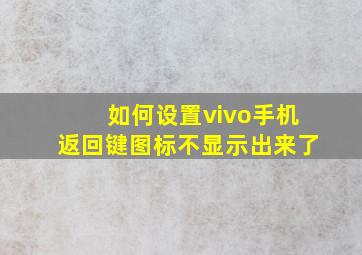 如何设置vivo手机返回键图标不显示出来了