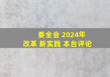 委全会 2024年 改革 新实践 本台评论