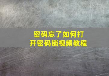 密码忘了如何打开密码锁视频教程