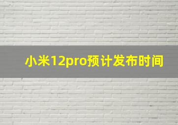 小米12pro预计发布时间