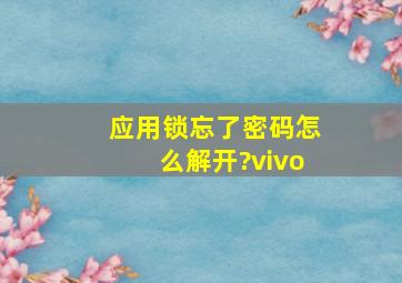 应用锁忘了密码怎么解开?vivo