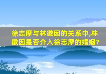 徐志摩与林徽因的关系中,林徽因是否介入徐志摩的婚姻?