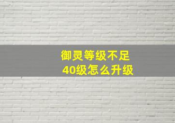 御灵等级不足40级怎么升级