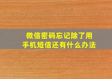 微信密码忘记除了用手机短信还有什么办法