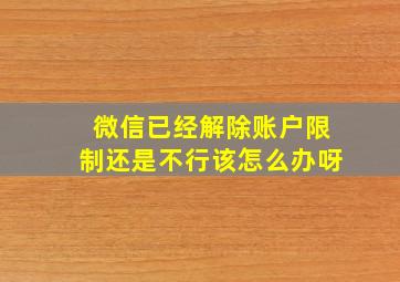 微信已经解除账户限制还是不行该怎么办呀