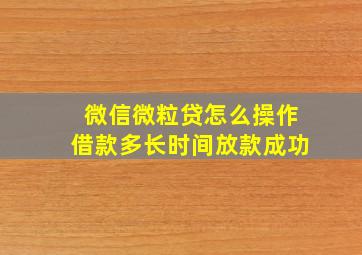 微信微粒贷怎么操作借款多长时间放款成功