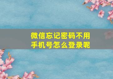 微信忘记密码不用手机号怎么登录呢