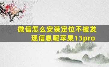 微信怎么安装定位不被发现信息呢苹果13pro