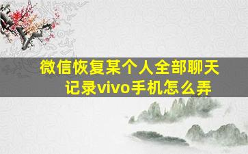 微信恢复某个人全部聊天记录vivo手机怎么弄