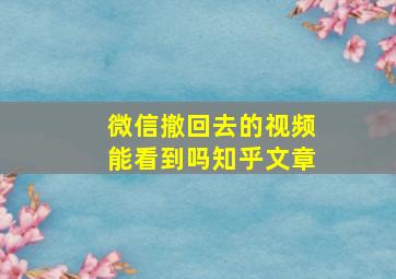 微信撤回去的视频能看到吗知乎文章