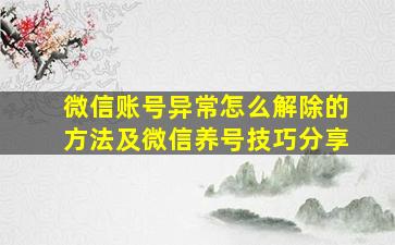 微信账号异常怎么解除的方法及微信养号技巧分享