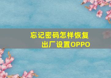 忘记密码怎样恢复出厂设置OPPO