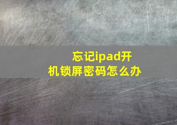 忘记ipad开机锁屏密码怎么办