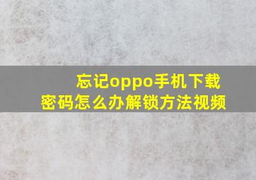 忘记oppo手机下载密码怎么办解锁方法视频