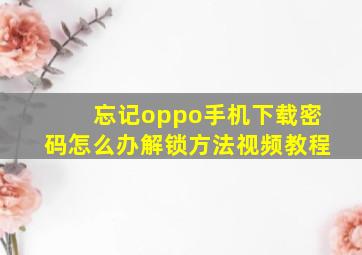 忘记oppo手机下载密码怎么办解锁方法视频教程