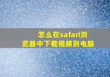 怎么在safari浏览器中下载视频到电脑