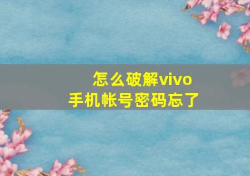 怎么破解vivo手机帐号密码忘了