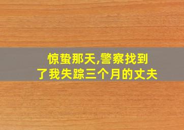 惊蛰那天,警察找到了我失踪三个月的丈夫