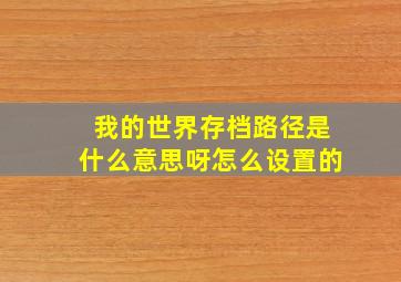 我的世界存档路径是什么意思呀怎么设置的