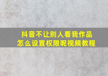 抖音不让别人看我作品怎么设置权限呢视频教程