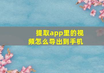 提取app里的视频怎么导出到手机